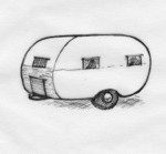 Hand-drawn retro camper illustration